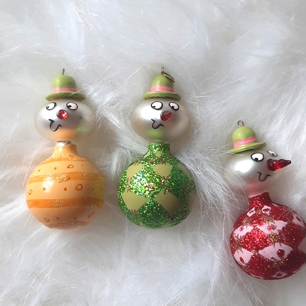 SOLD 3/$10 Three colorful snowmen Christmas ornaments
